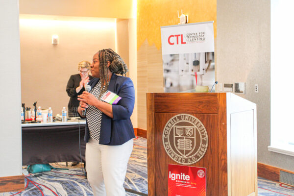 Lynda Inseque, Assistant Director of Technology Initiatives and Outreach at CTL, announcing the new Fellow for New Ventures cohort