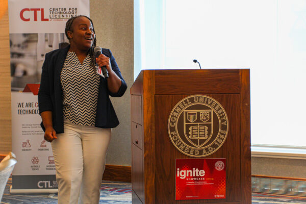 Lynda Inseque, Assistant Director of Technology Initiatives and Outreach at CTL, announcing the new Fellow for New Ventures cohort